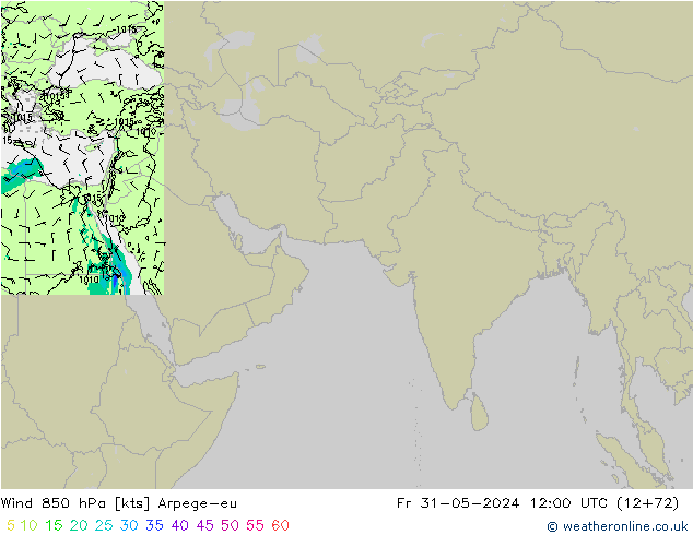 Wind 850 hPa Arpege-eu Fr 31.05.2024 12 UTC