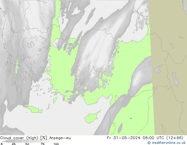 Cloud cover (high) Arpege-eu Fr 31.05.2024 06 UTC