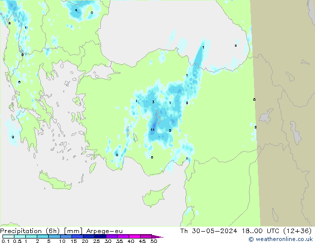 Precipitazione (6h) Arpege-eu gio 30.05.2024 00 UTC