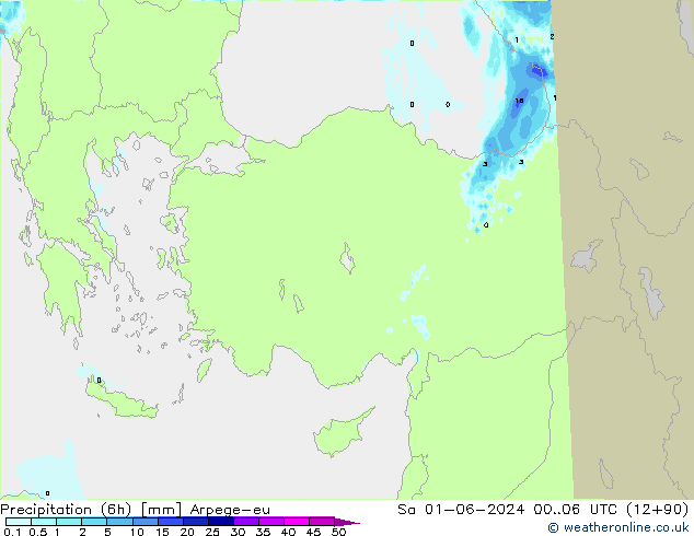 Précipitation (6h) Arpege-eu sam 01.06.2024 06 UTC