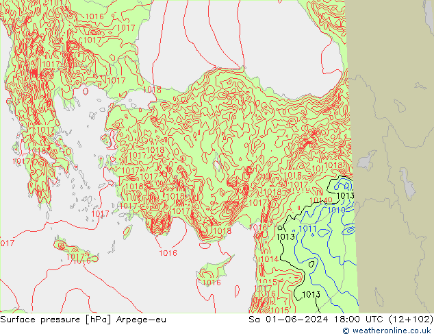Surface pressure Arpege-eu Sa 01.06.2024 18 UTC