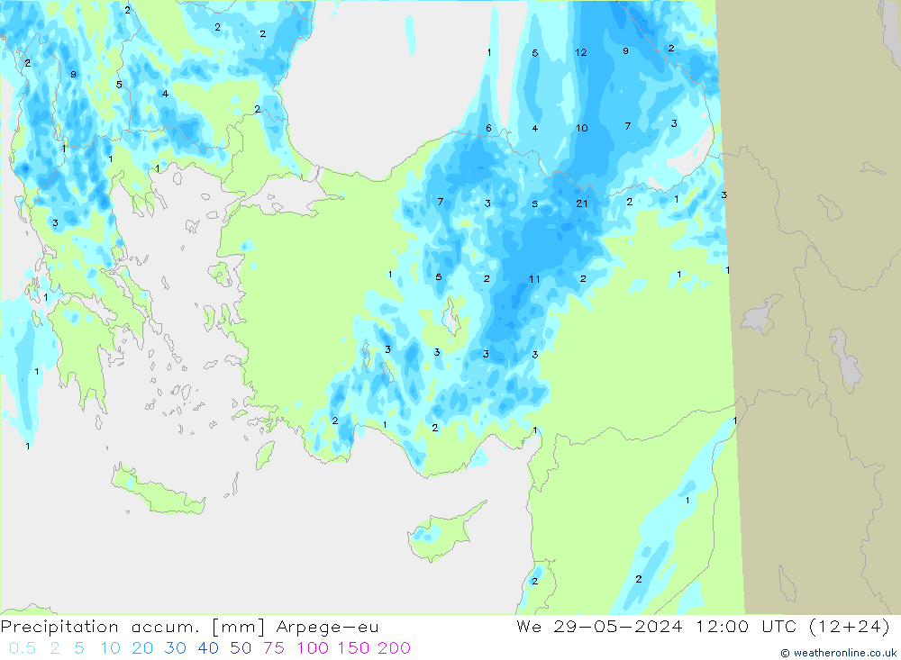 Precipitation accum. Arpege-eu St 29.05.2024 12 UTC