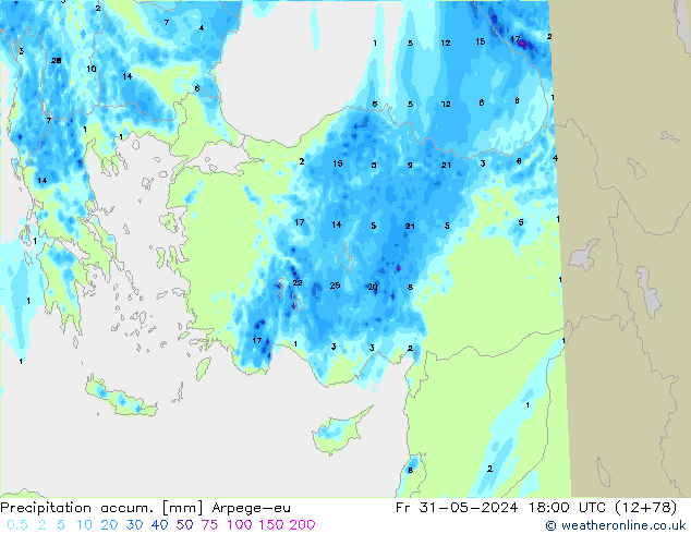 Precipitation accum. Arpege-eu ven 31.05.2024 18 UTC