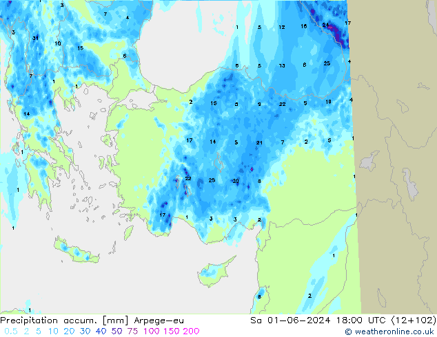 Precipitation accum. Arpege-eu сб 01.06.2024 18 UTC