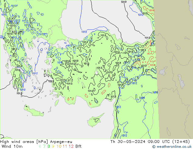 yüksek rüzgarlı alanlar Arpege-eu Per 30.05.2024 09 UTC