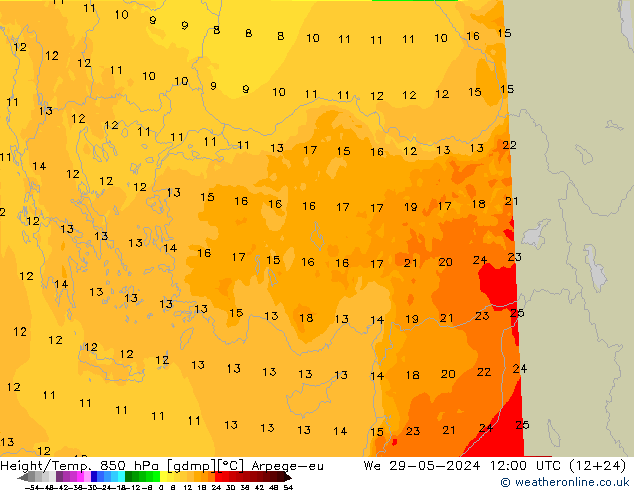 Height/Temp. 850 hPa Arpege-eu St 29.05.2024 12 UTC