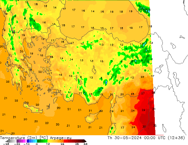 Temperature (2m) Arpege-eu Th 30.05.2024 00 UTC