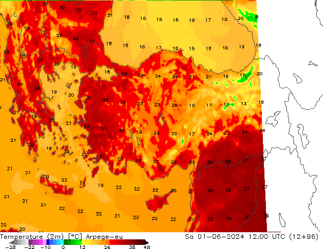 карта температуры Arpege-eu сб 01.06.2024 12 UTC