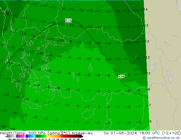 Height/Temp. 500 hPa Arpege-eu Sa 01.06.2024 18 UTC