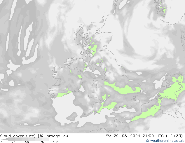 Bewolking (Laag) Arpege-eu wo 29.05.2024 21 UTC