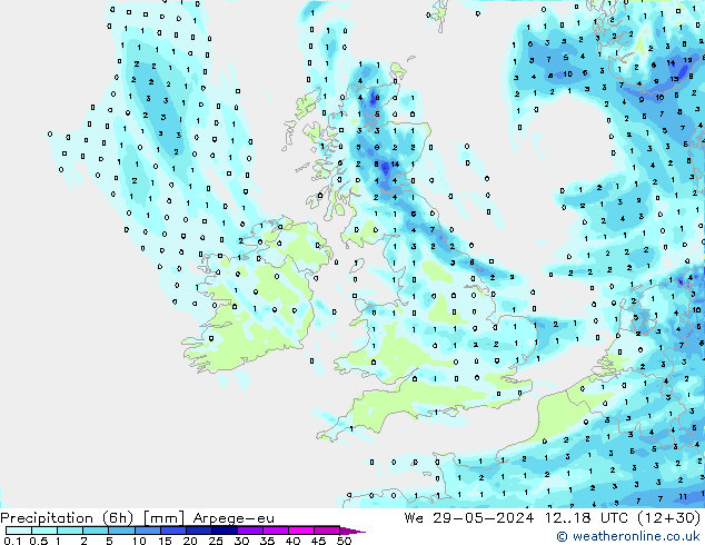 Precipitation (6h) Arpege-eu We 29.05.2024 18 UTC