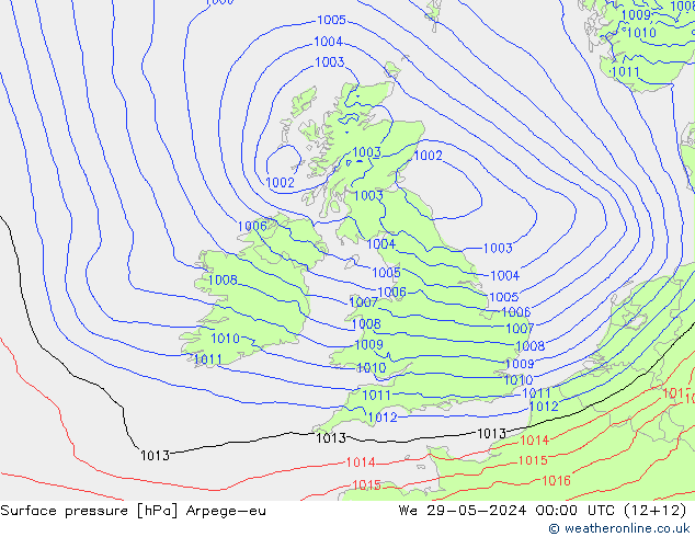 Atmosférický tlak Arpege-eu St 29.05.2024 00 UTC