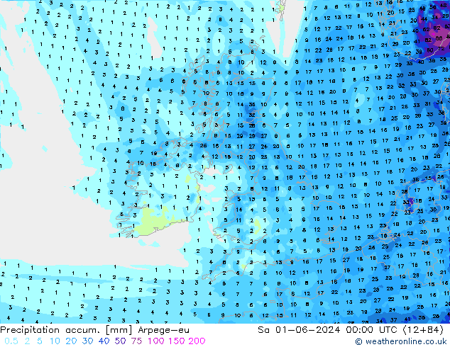 Precipitation accum. Arpege-eu сб 01.06.2024 00 UTC