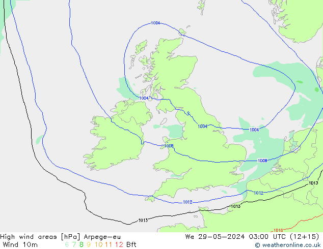 High wind areas Arpege-eu  29.05.2024 03 UTC