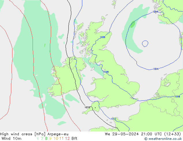 Windvelden Arpege-eu wo 29.05.2024 21 UTC