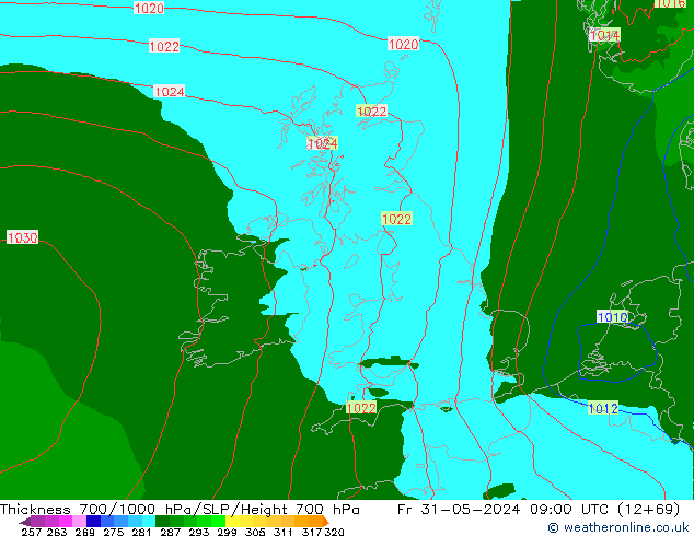 Thck 700-1000 hPa Arpege-eu Pá 31.05.2024 09 UTC