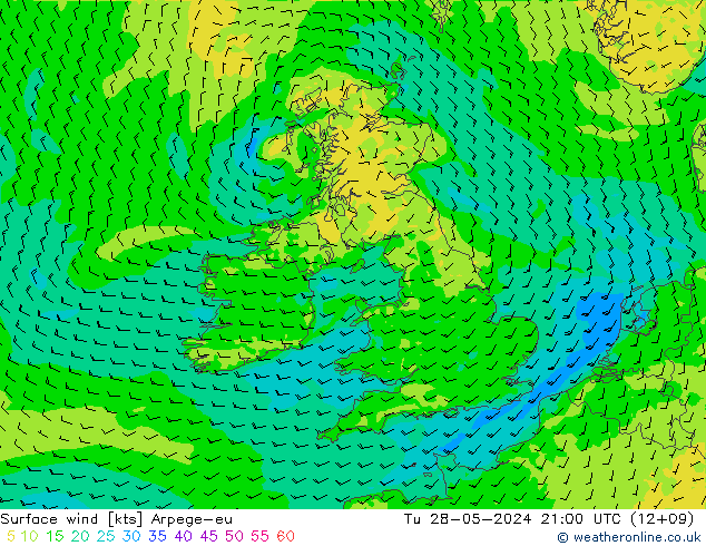 wiatr 10 m Arpege-eu wto. 28.05.2024 21 UTC