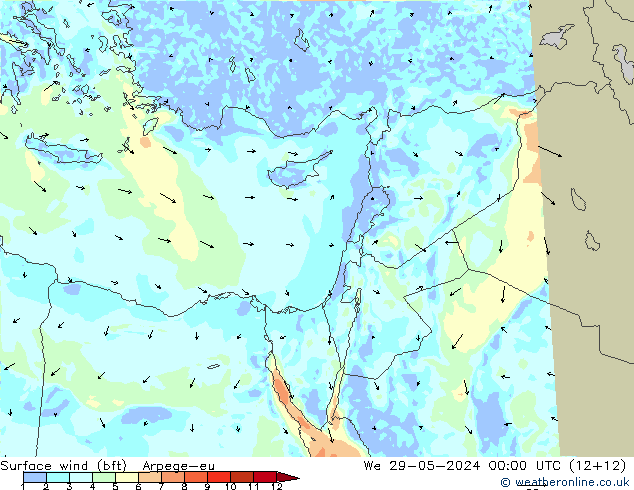 wiatr 10 m (bft) Arpege-eu śro. 29.05.2024 00 UTC