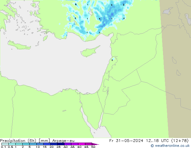 Totale neerslag (6h) Arpege-eu vr 31.05.2024 18 UTC