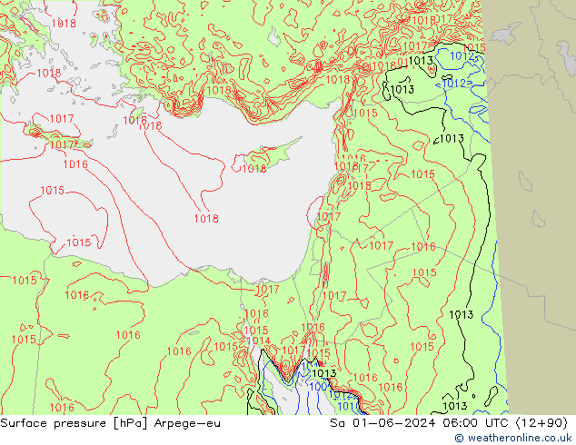 Atmosférický tlak Arpege-eu So 01.06.2024 06 UTC