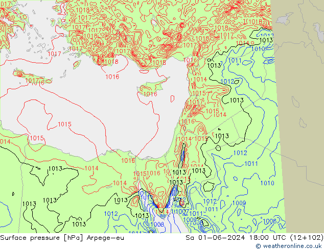 Surface pressure Arpege-eu Sa 01.06.2024 18 UTC