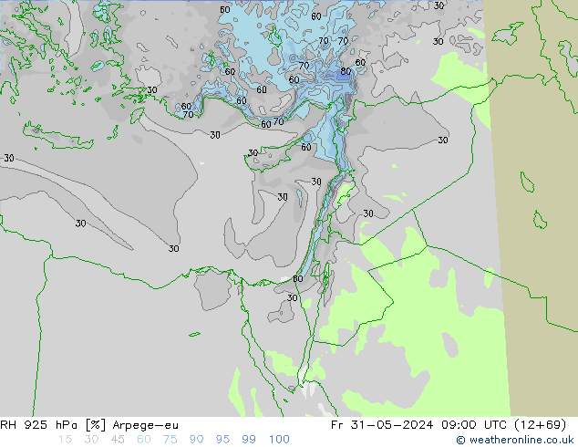 Humidité rel. 925 hPa Arpege-eu ven 31.05.2024 09 UTC