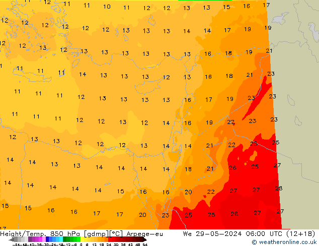 Hoogte/Temp. 850 hPa Arpege-eu wo 29.05.2024 06 UTC