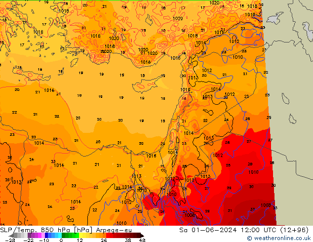 SLP/Temp. 850 hPa Arpege-eu So 01.06.2024 12 UTC