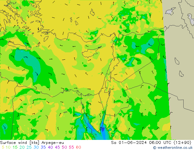 Vento 10 m Arpege-eu Sáb 01.06.2024 06 UTC