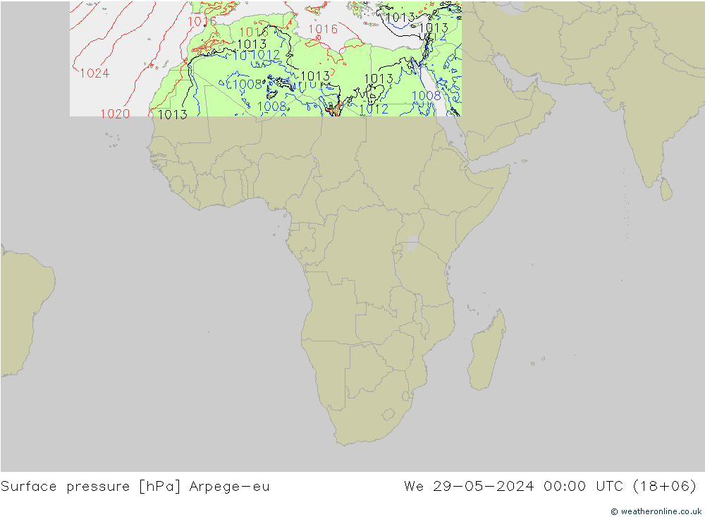 Presión superficial Arpege-eu mié 29.05.2024 00 UTC