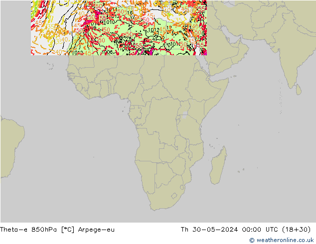 Theta-e 850hPa Arpege-eu Per 30.05.2024 00 UTC