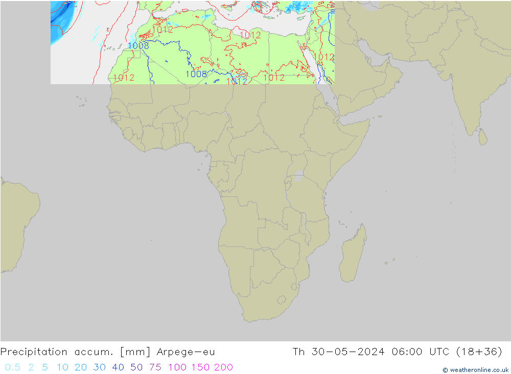 Precipitation accum. Arpege-eu Th 30.05.2024 06 UTC