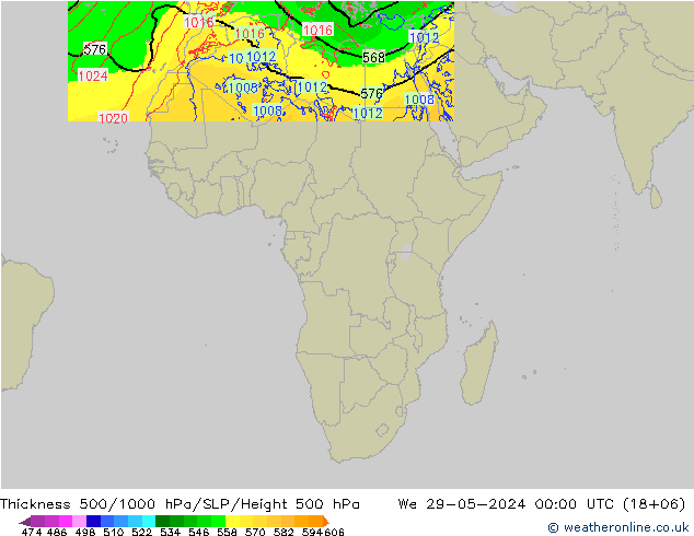 Espesor 500-1000 hPa Arpege-eu mié 29.05.2024 00 UTC