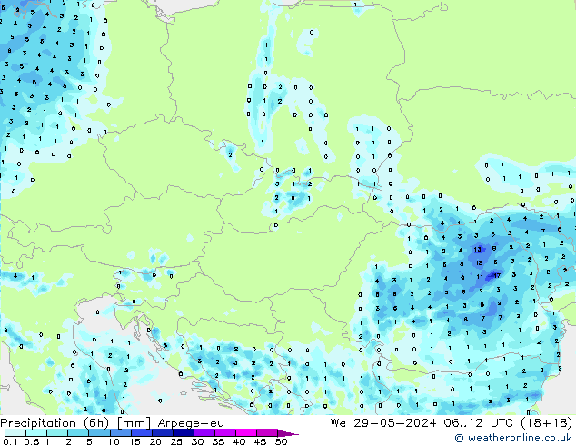 Yağış (6h) Arpege-eu Çar 29.05.2024 12 UTC
