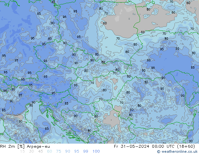 Humedad rel. 2m Arpege-eu vie 31.05.2024 06 UTC