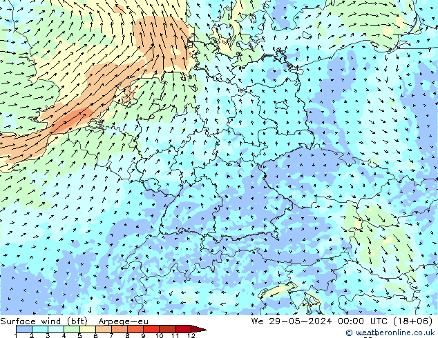 Vento 10 m (bft) Arpege-eu mer 29.05.2024 00 UTC