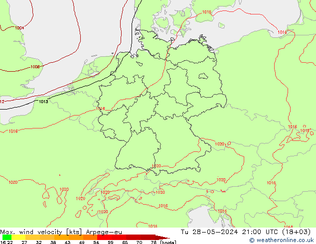 Maks. Rüzgar Hızı Arpege-eu Sa 28.05.2024 21 UTC