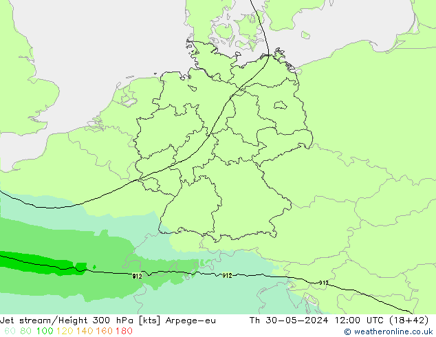 Jet stream/Height 300 hPa Arpege-eu Th 30.05.2024 12 UTC