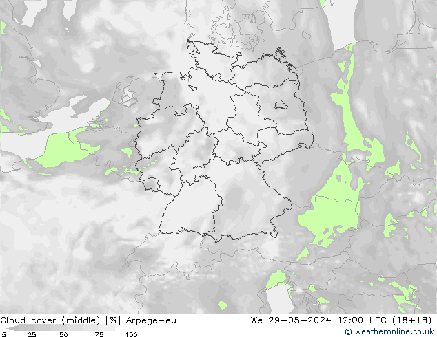 Cloud cover (middle) Arpege-eu We 29.05.2024 12 UTC