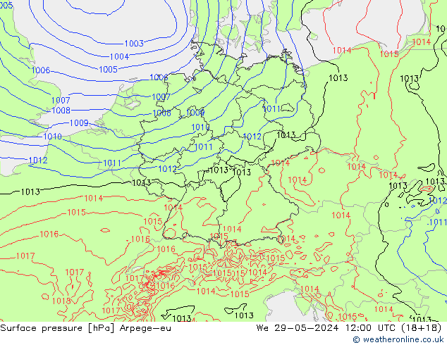 Presión superficial Arpege-eu mié 29.05.2024 12 UTC