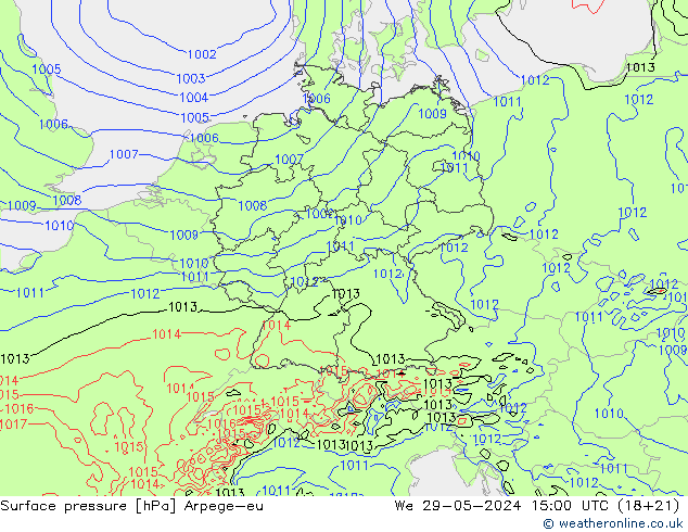 Atmosférický tlak Arpege-eu St 29.05.2024 15 UTC