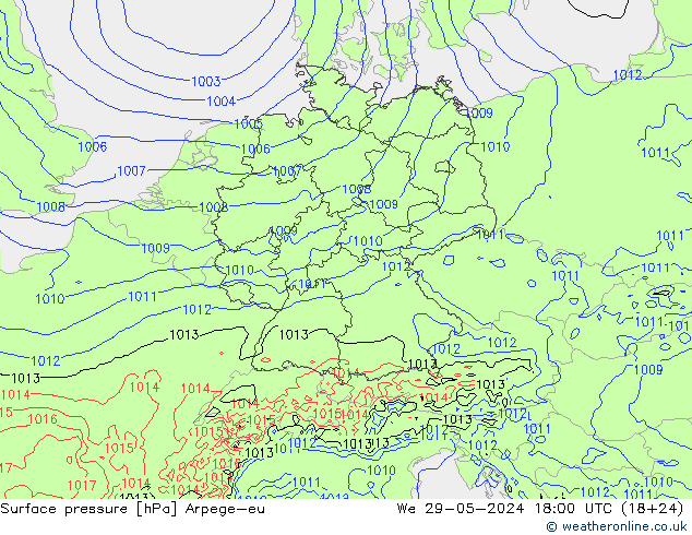 Presión superficial Arpege-eu mié 29.05.2024 18 UTC