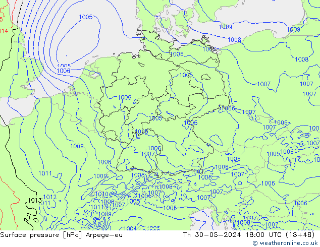 Surface pressure Arpege-eu Th 30.05.2024 18 UTC