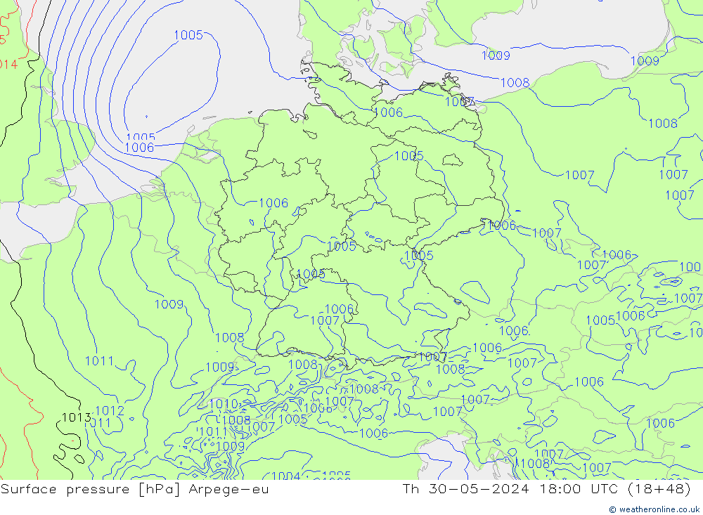 Surface pressure Arpege-eu Th 30.05.2024 18 UTC