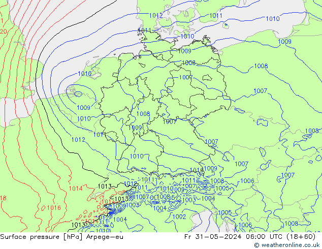 Atmosférický tlak Arpege-eu Pá 31.05.2024 06 UTC