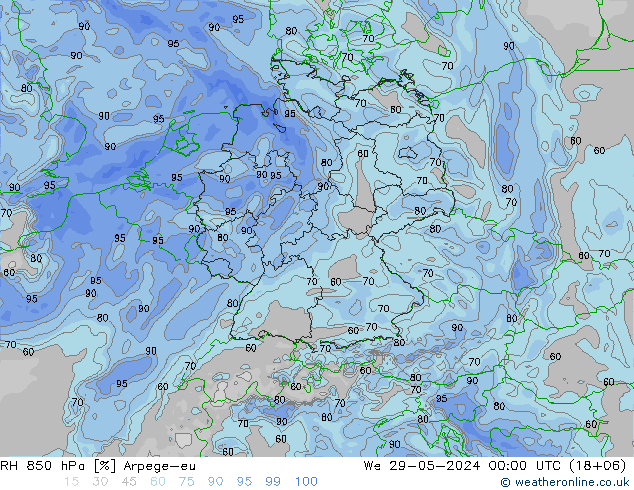 850 hPa Nispi Nem Arpege-eu Çar 29.05.2024 00 UTC