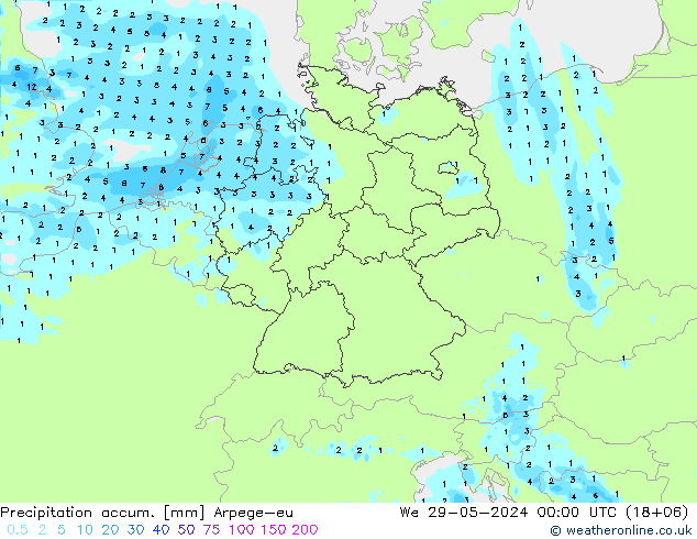 Precipitation accum. Arpege-eu mer 29.05.2024 00 UTC