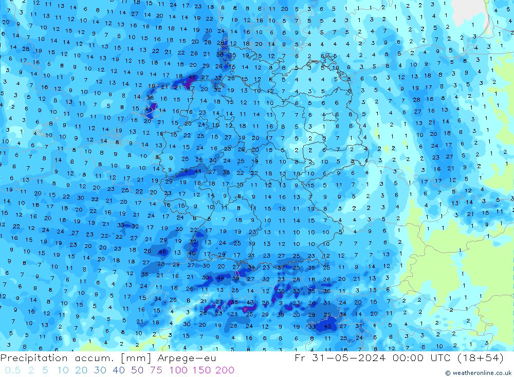 Precipitation accum. Arpege-eu пт 31.05.2024 00 UTC