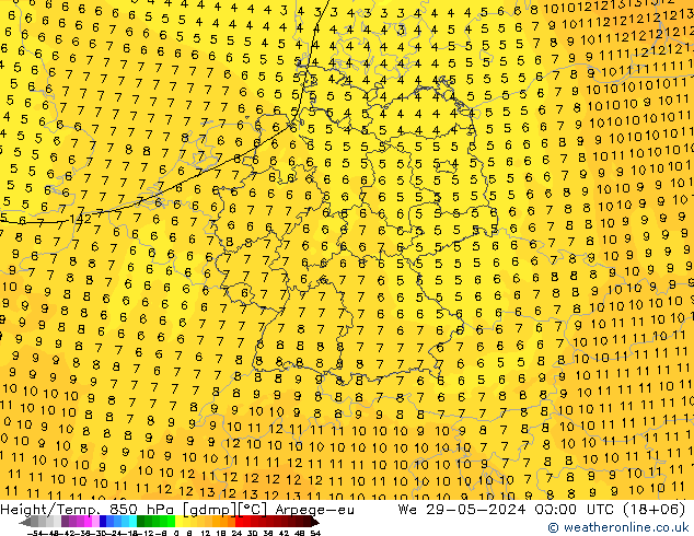 Hoogte/Temp. 850 hPa Arpege-eu wo 29.05.2024 00 UTC