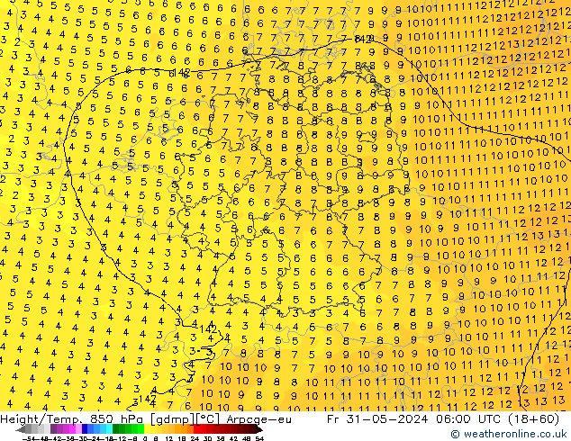 Height/Temp. 850 hPa Arpege-eu Fr 31.05.2024 06 UTC